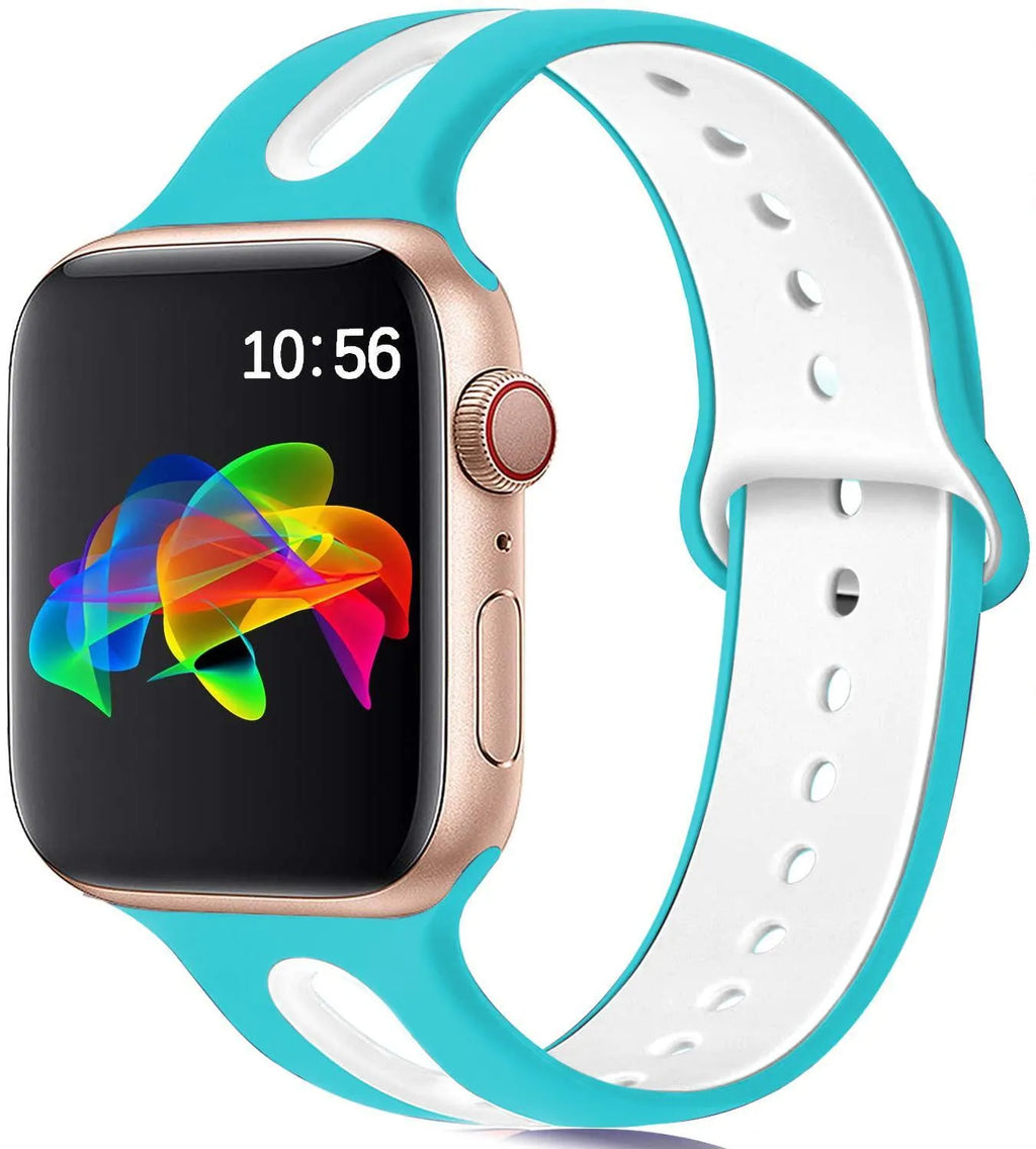 Apple Watch compatible silicone strap with 6-hole sport design in multiple colour options
