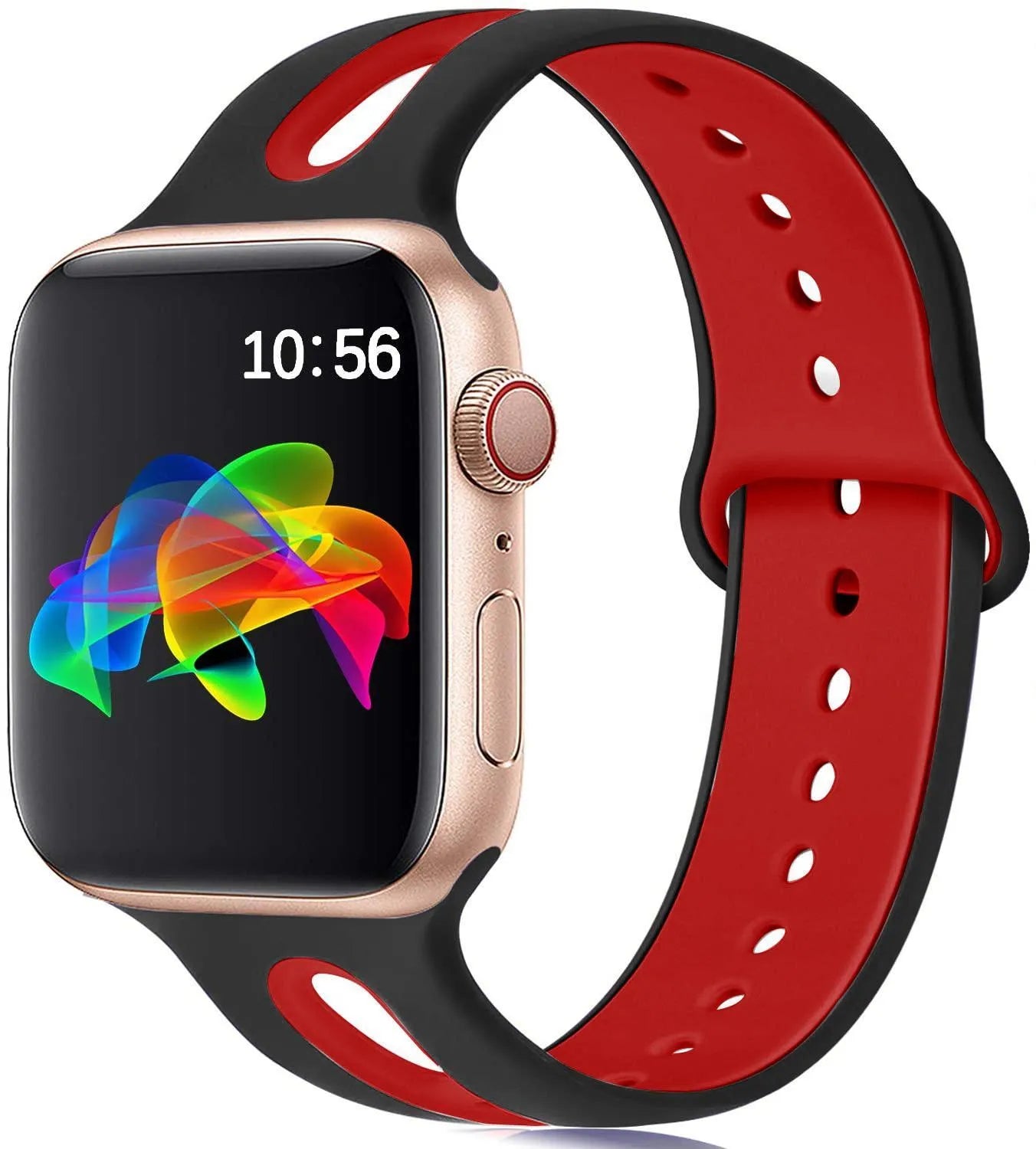 Apple Watch compatible silicone strap with 6-hole sport design in multiple colour options