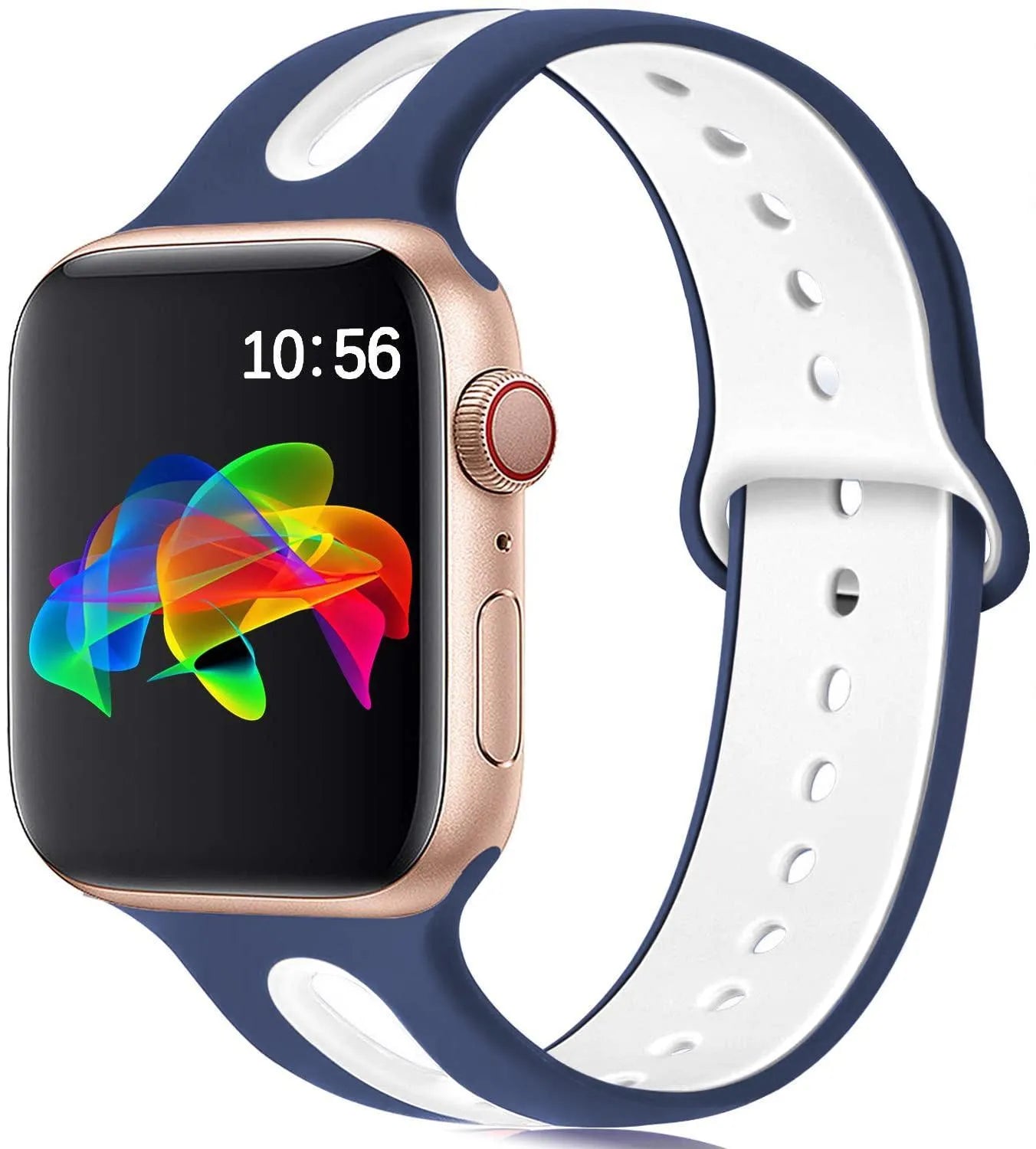 Apple Watch compatible silicone strap with 6-hole sport design in multiple colour options