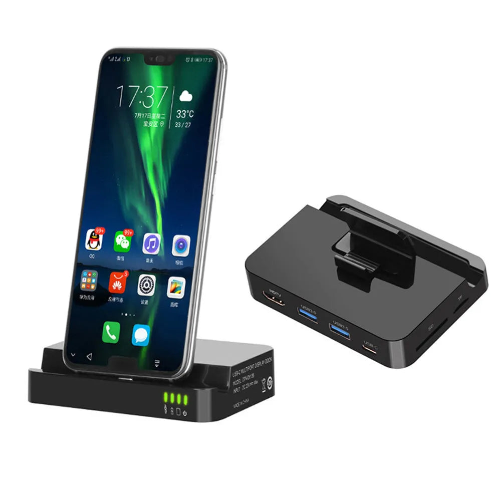 Black base mobile phone to HD dock converter with 5Gbps transmission rate