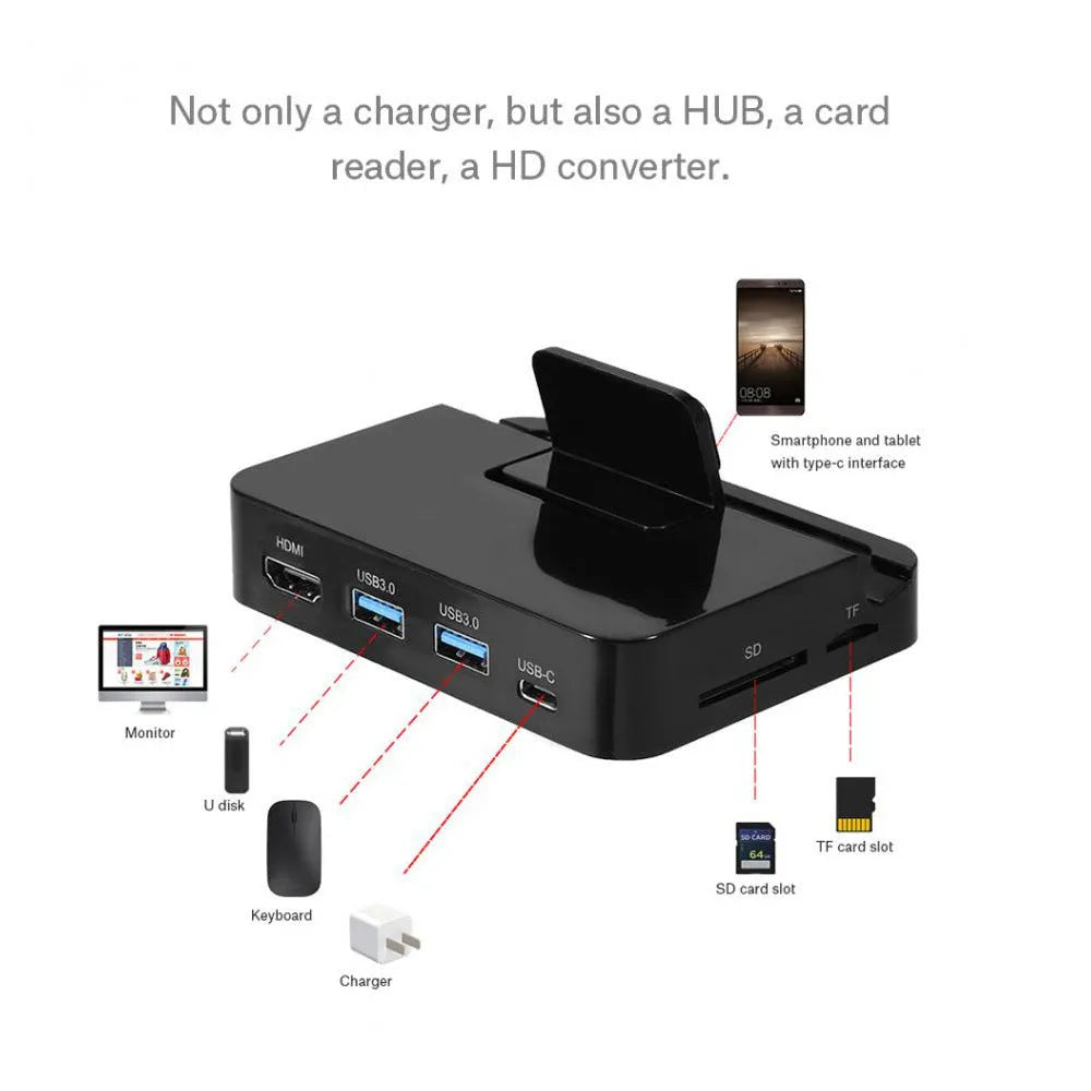 Black base mobile phone to HD dock converter with 5Gbps transmission rate