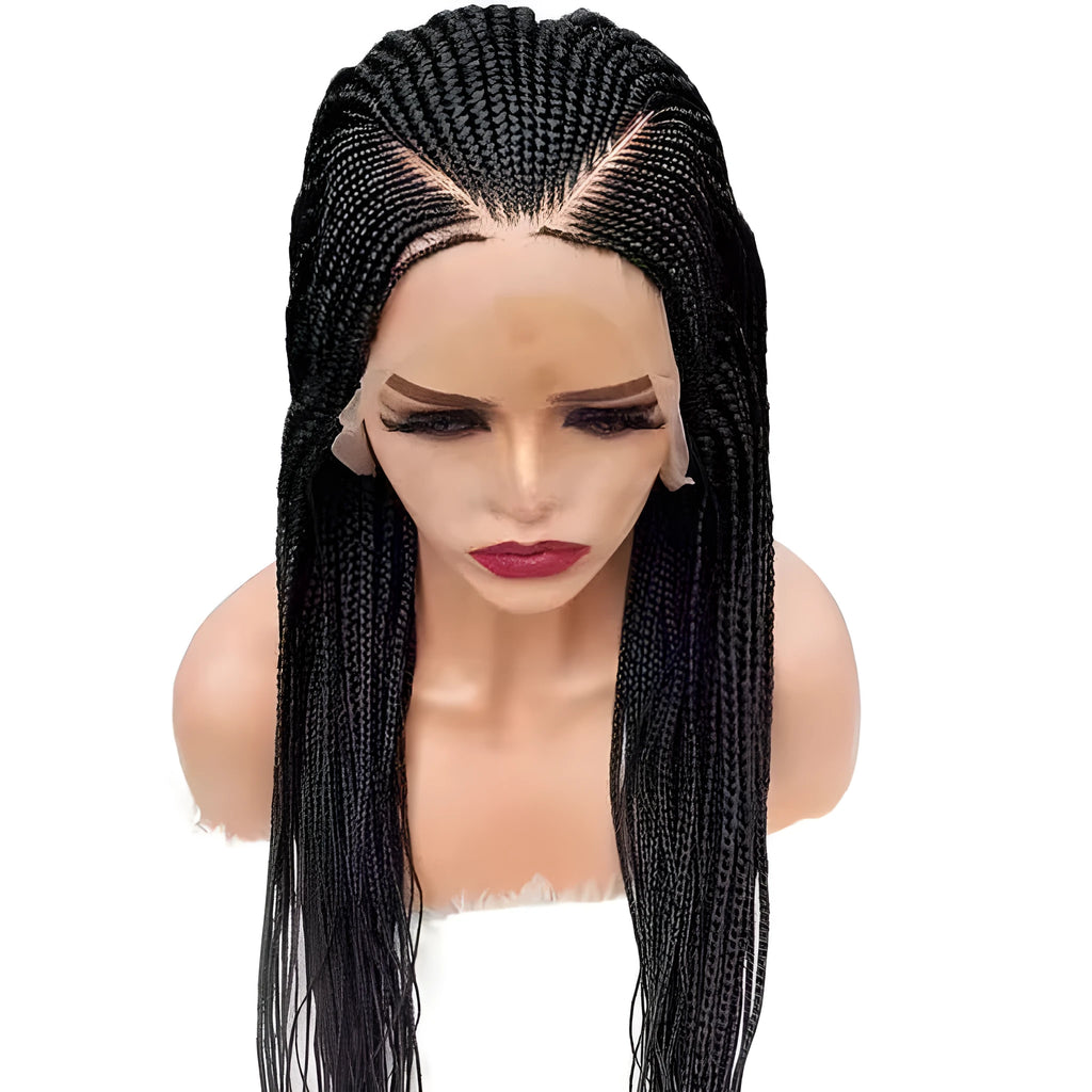 Sangu Xiaobianzi matte high temperature silk wig headgear 78cm black front lace mechanism process