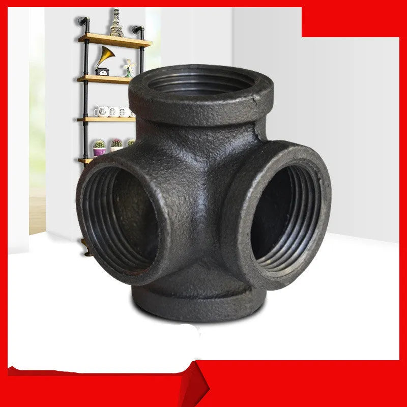 Malleable steel galvanised four-way pipe fittings for plumbing systems