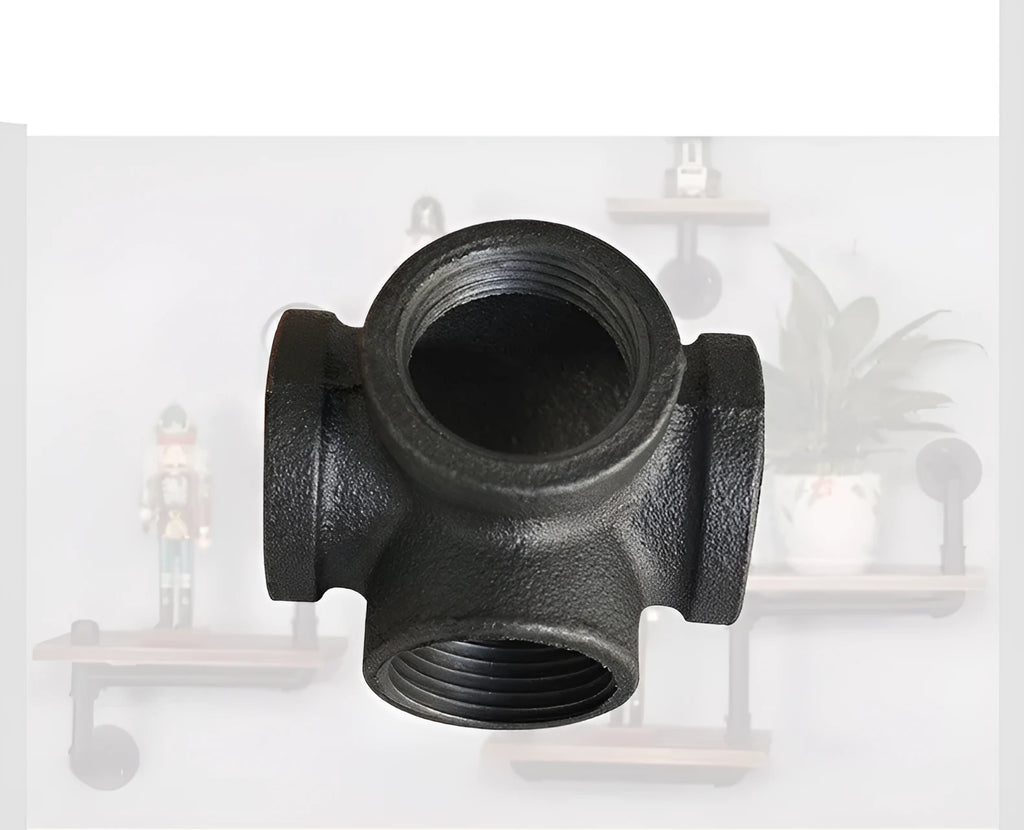 Malleable steel galvanised four-way pipe fittings for plumbing systems