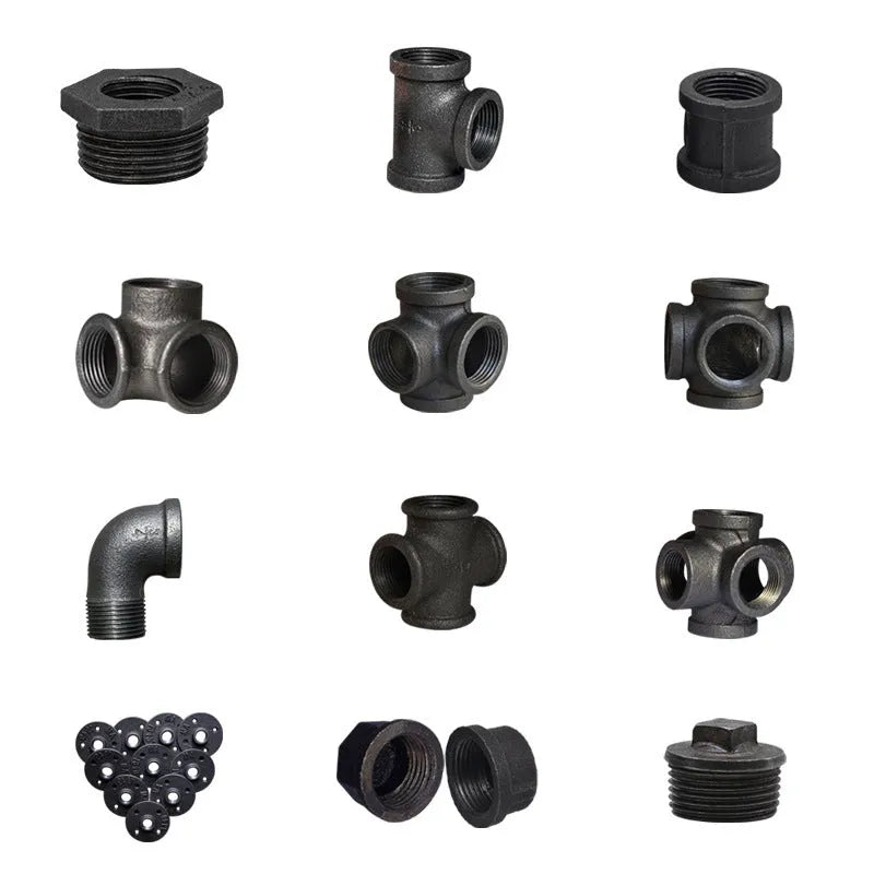 Malleable steel galvanised four-way pipe fittings for plumbing systems