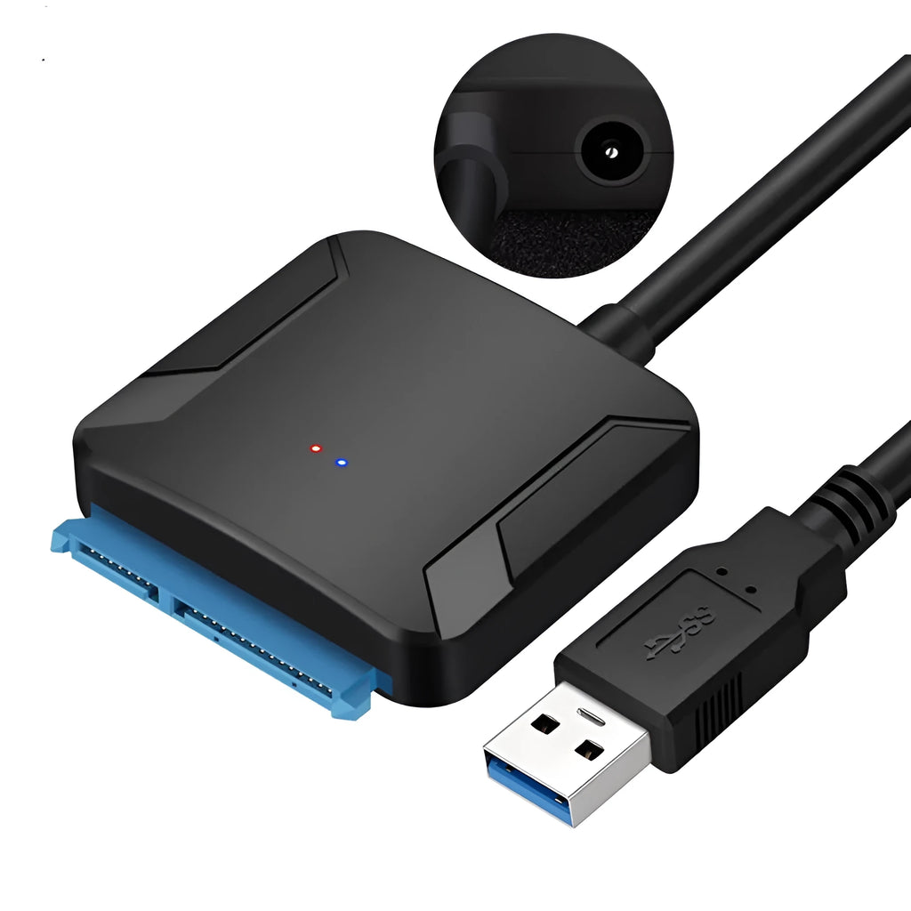 Black USB 3.0 to SATA adapter converter cable for connecting hard drives and SSDs to computer USB ports