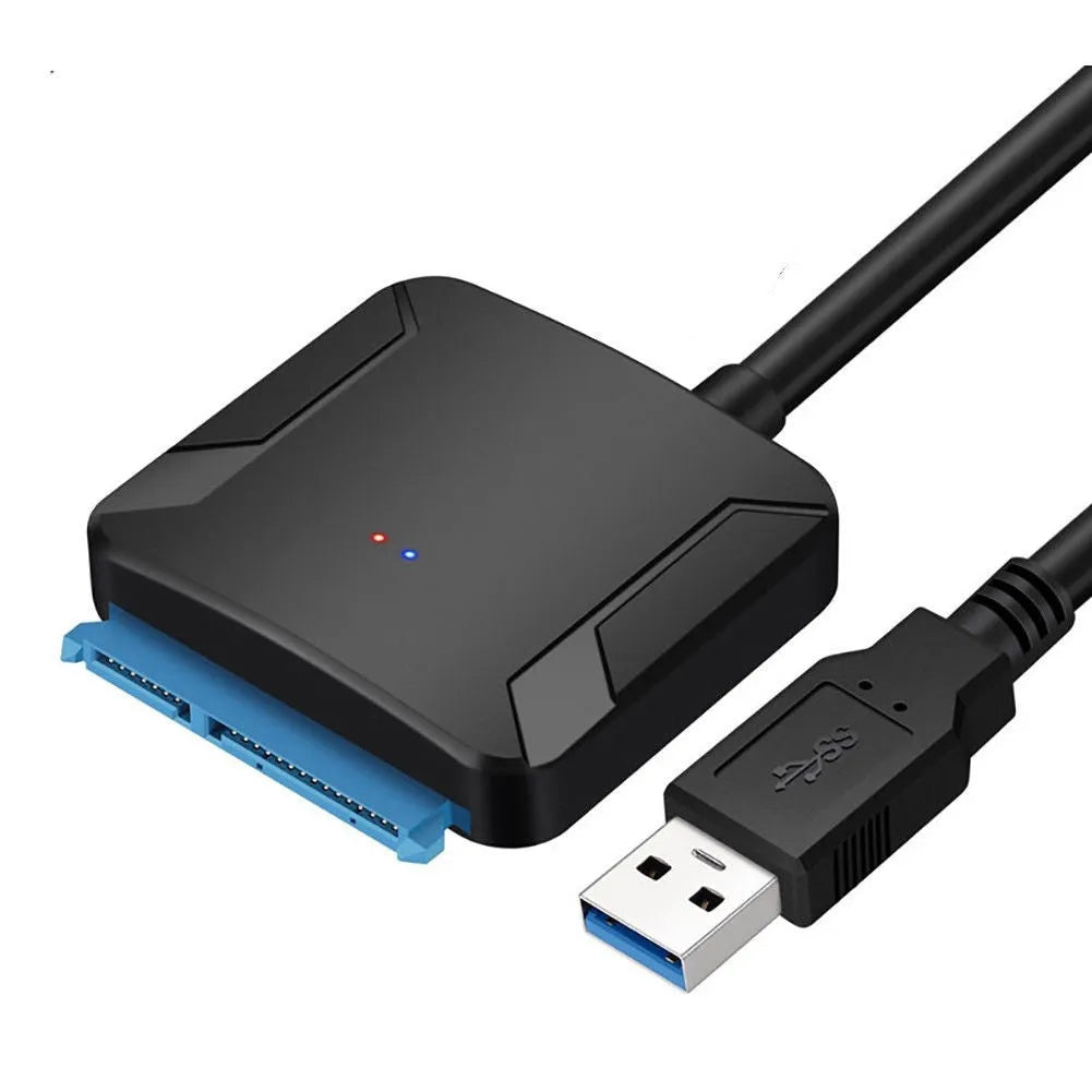 Black USB 3.0 to SATA adapter converter cable for connecting hard drives and SSDs to computer USB ports