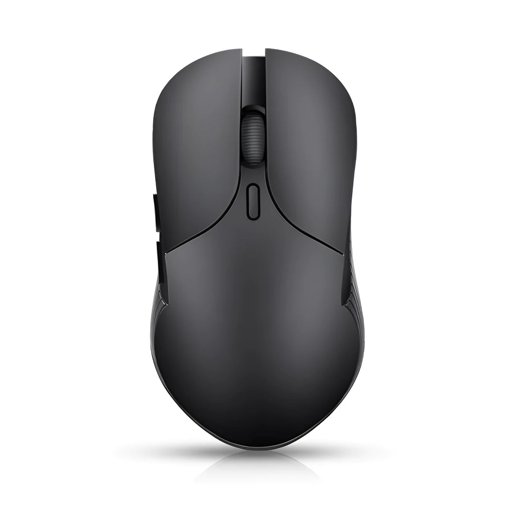 Blue wireless computer mouse with voice translation function on a desk