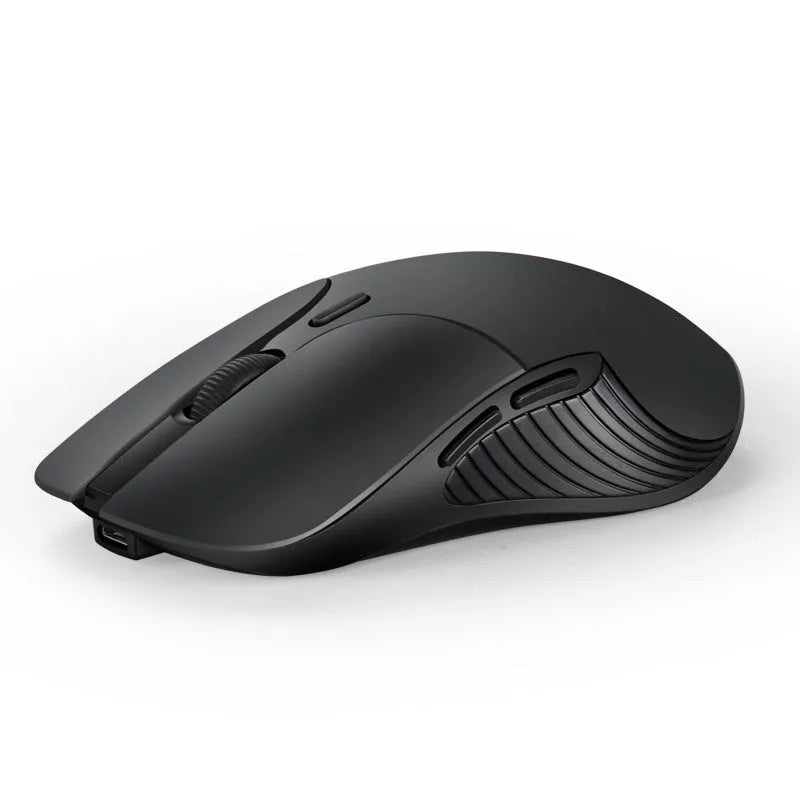 Blue wireless computer mouse with voice translation function on a desk