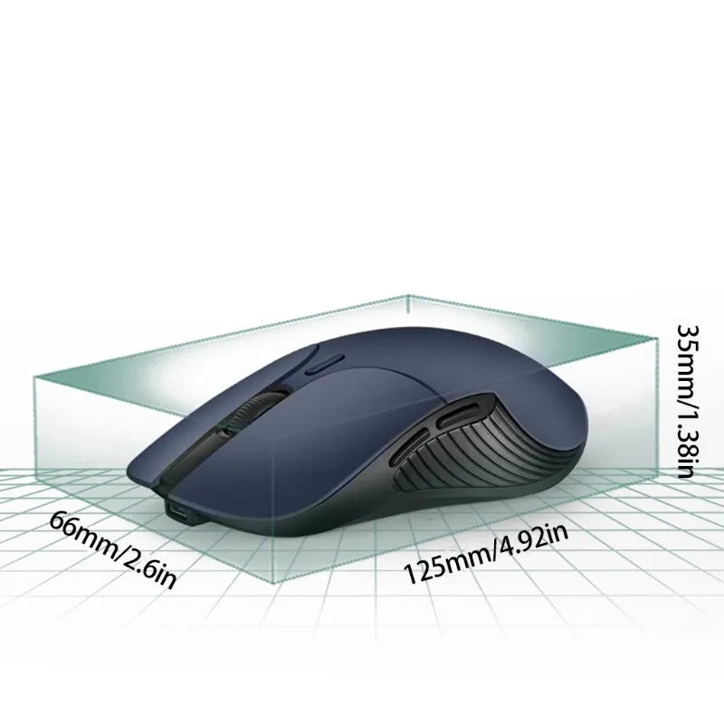 Blue wireless computer mouse with voice translation function on a desk