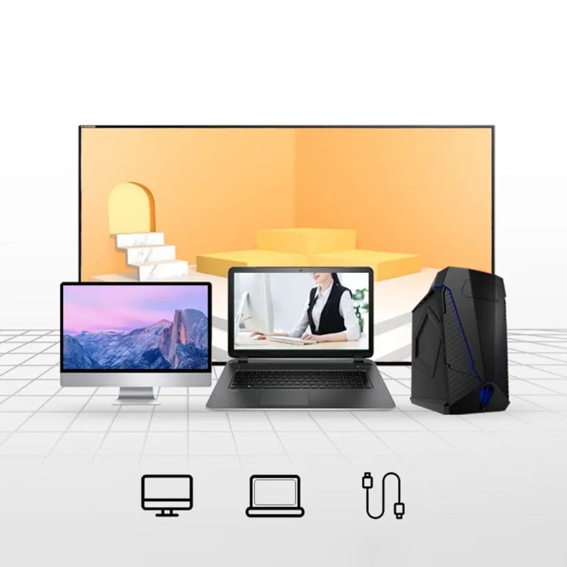 Blue wireless computer mouse with voice translation function on a desk
