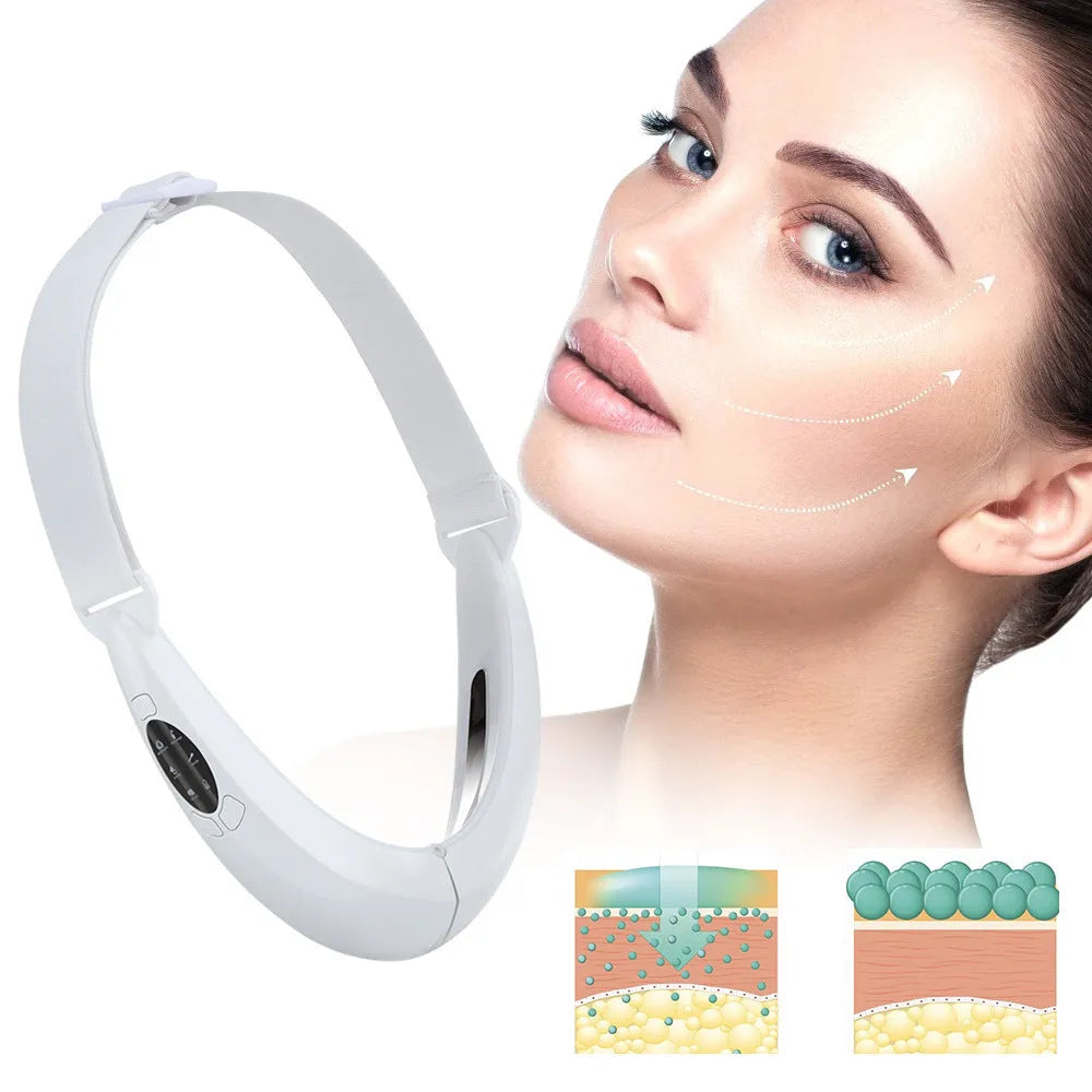 White facial lifting beauty instrument with light therapy windows and control panel.