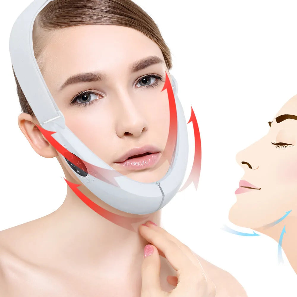 White facial lifting beauty instrument with light therapy windows and control panel.