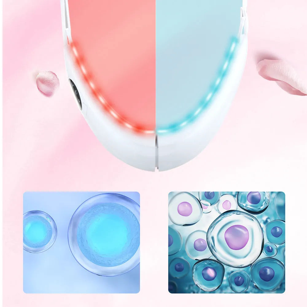 White facial lifting beauty instrument with light therapy windows and control panel.