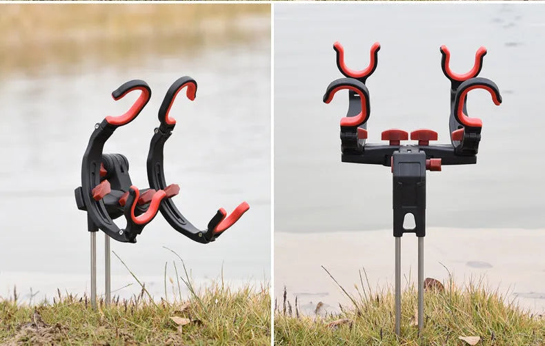 360 degree adjustable fishing rod holder with stainless steel spikes, nylon frame, universal fit, foldable design