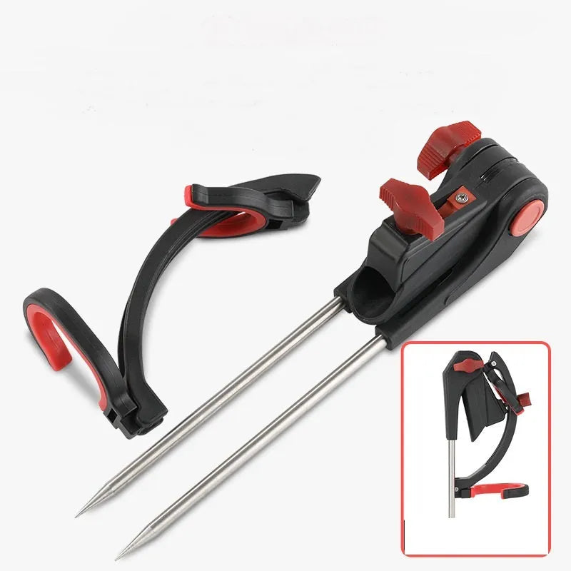 360 degree adjustable fishing rod holder with stainless steel spikes, nylon frame, universal fit, foldable design