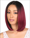 Women's short straight bobo wig black gradient burgundy high temperature wire long bangs wine red shade
