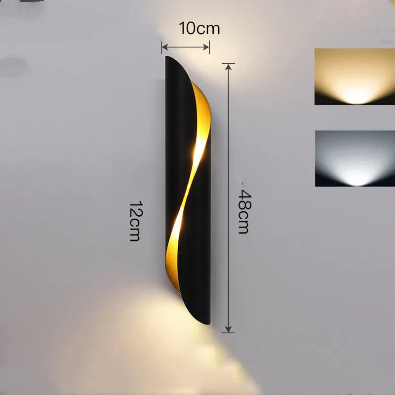 Modern cylindrical wall lamp in black aluminium and iron finish for living room decoration