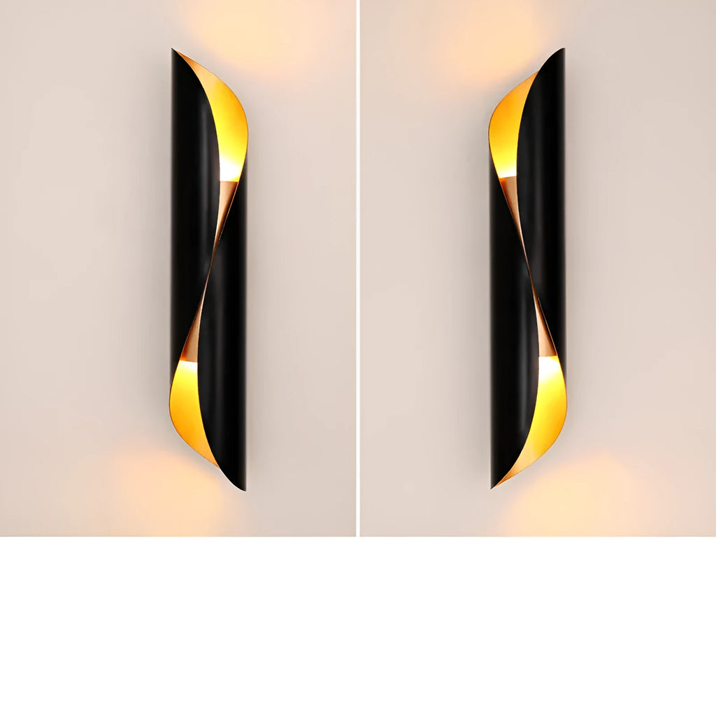 Modern cylindrical wall lamp in black aluminium and iron finish for living room decoration
