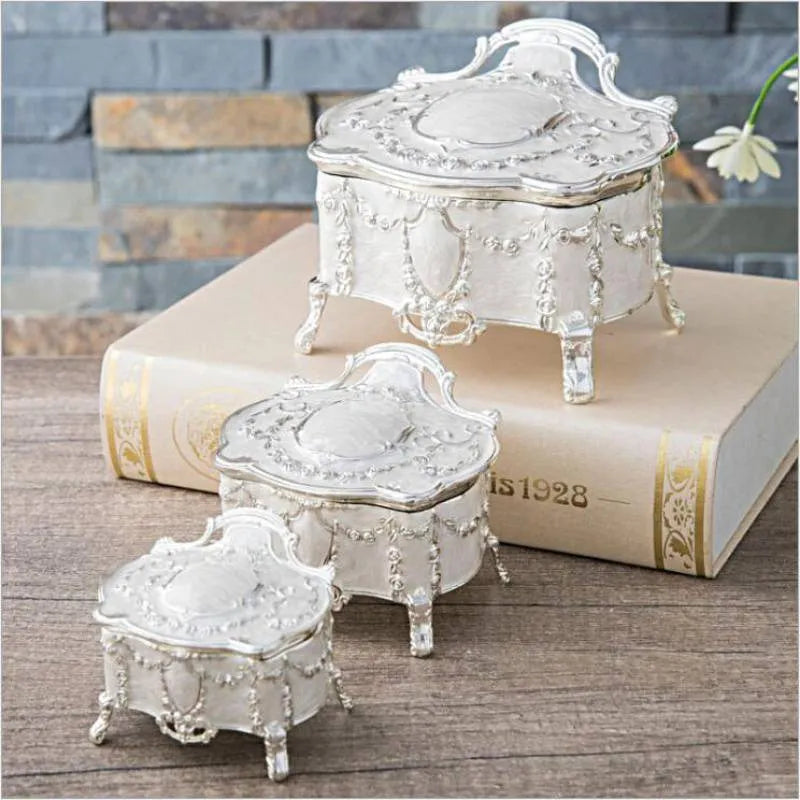 Hangkai antique tin colour zinc alloy jewellery storage box in large, medium, and small sizes.