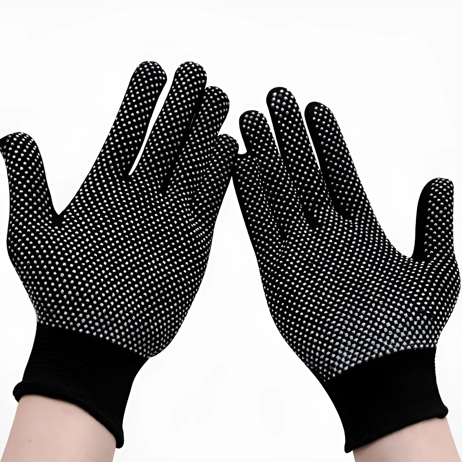 Thin non-slip polyester work gloves in black and grey for industrial use