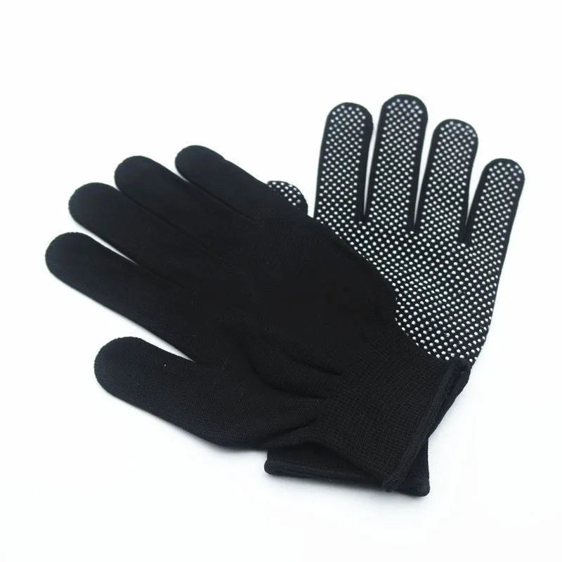 Thin non-slip polyester work gloves in black and grey for industrial use
