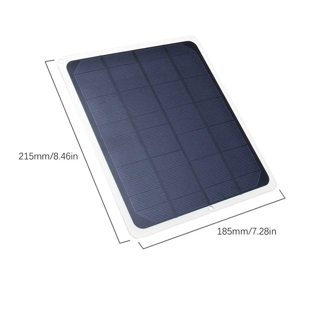 Black solar charger board with 156mm solar panel, 410mAh battery, 12V 1000mA output, 215x185x3mm, for mobile phone charging.