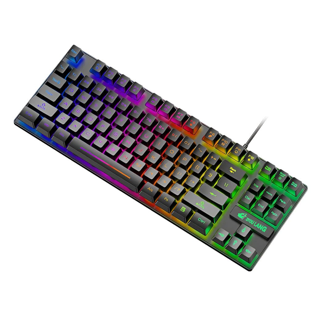 A compact mechanical gaming keyboard in a choice of colours on a desk