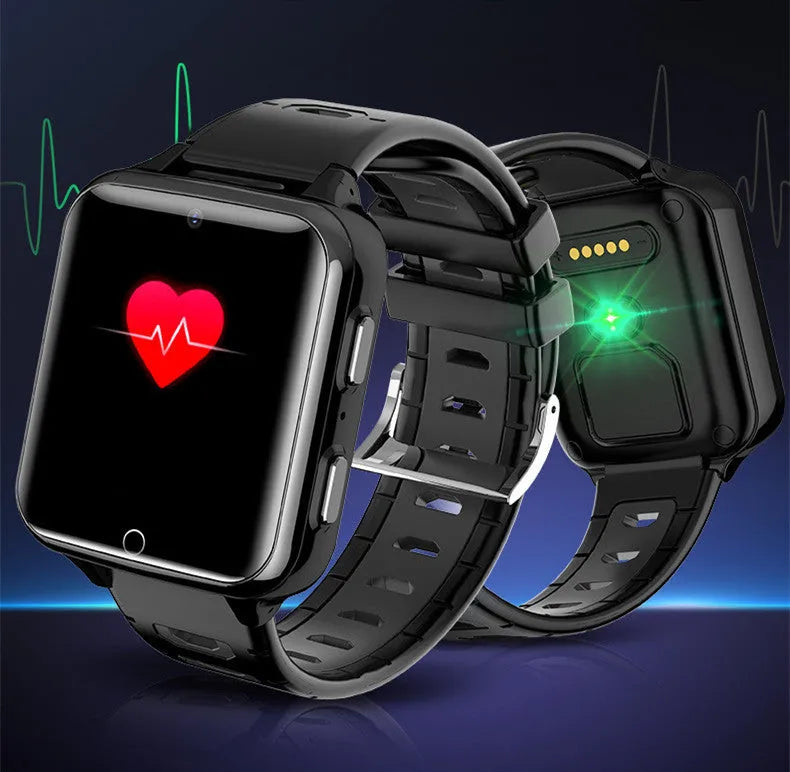 Children's black smart watch with sporty silicone strap and colour touchscreen on wrist