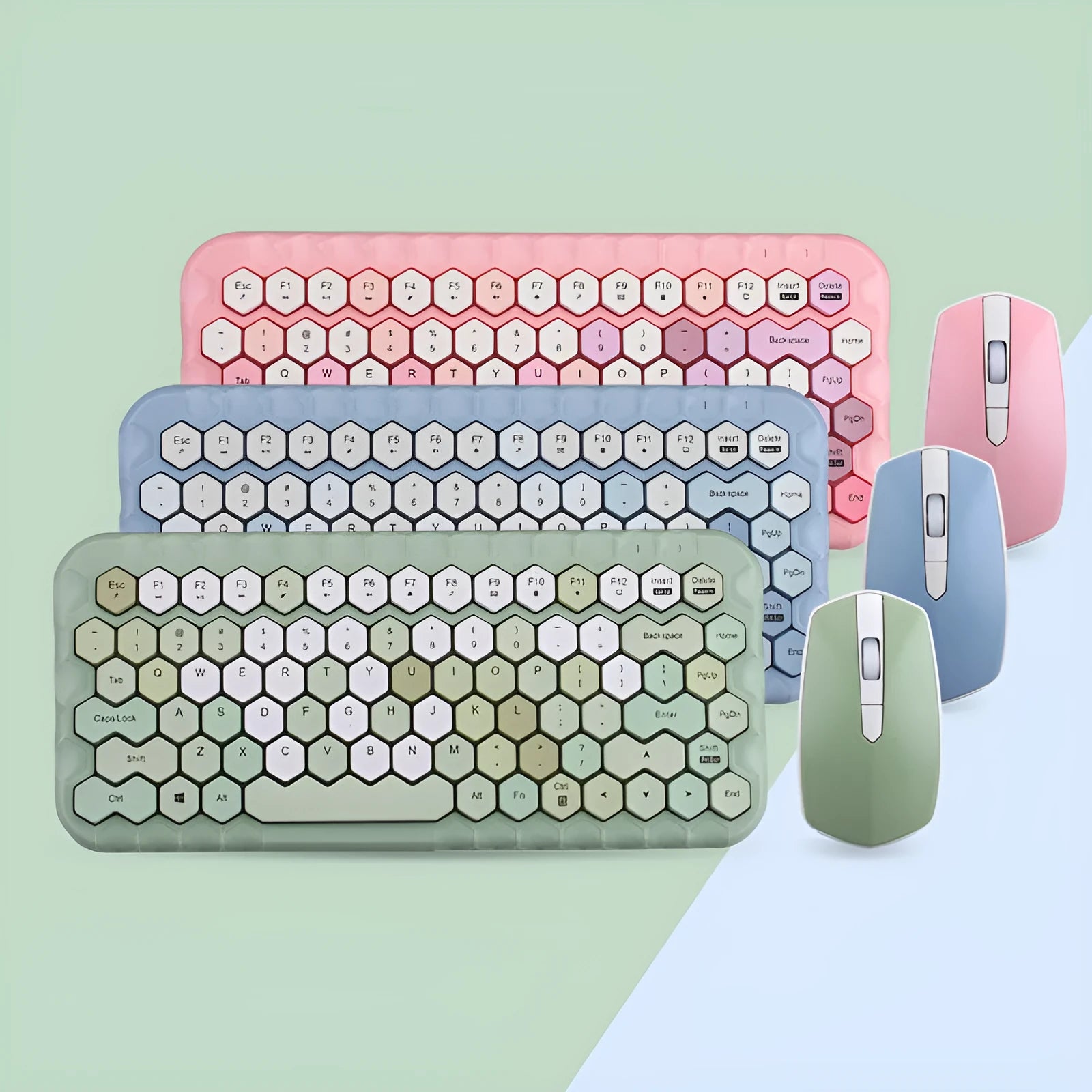 Girl Heart wireless keyboard and mouse set in blue with USB receiver