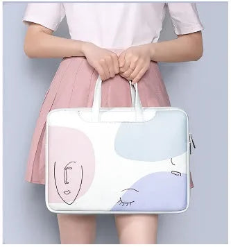 Blue PU leather 15.6-inch waterproof laptop liner bag with a soft handle and zipper.