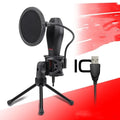 Black wired USB live broadcast microphone with noise reduction for streaming and singing