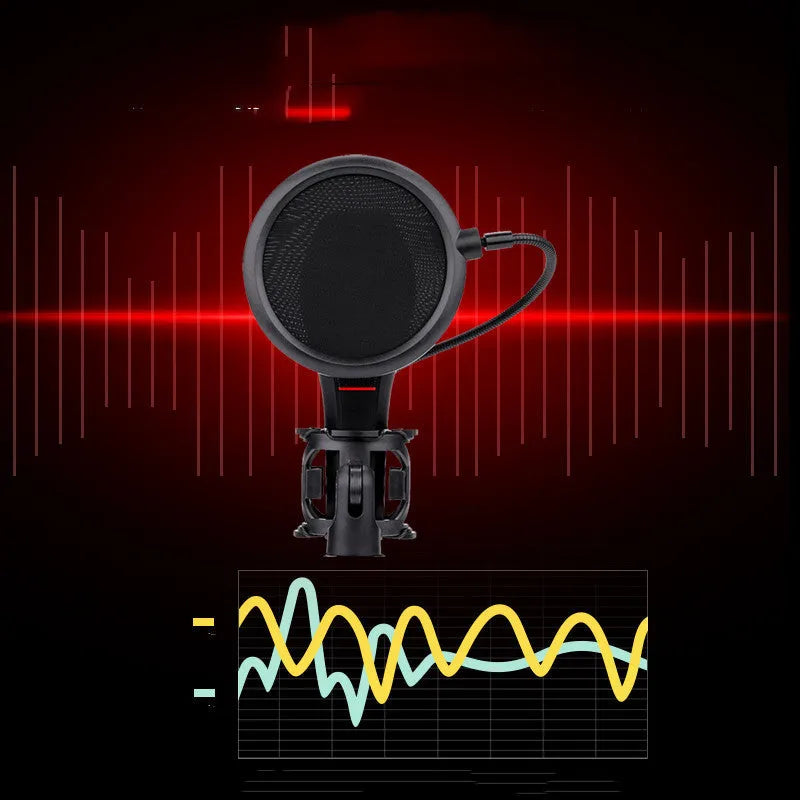 Black wired USB live broadcast microphone with noise reduction for streaming and singing