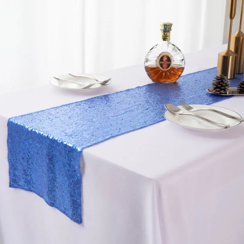 Gypsophila embroidered sequined table runner in polyester, shown in beige with modern simple style for dining tables