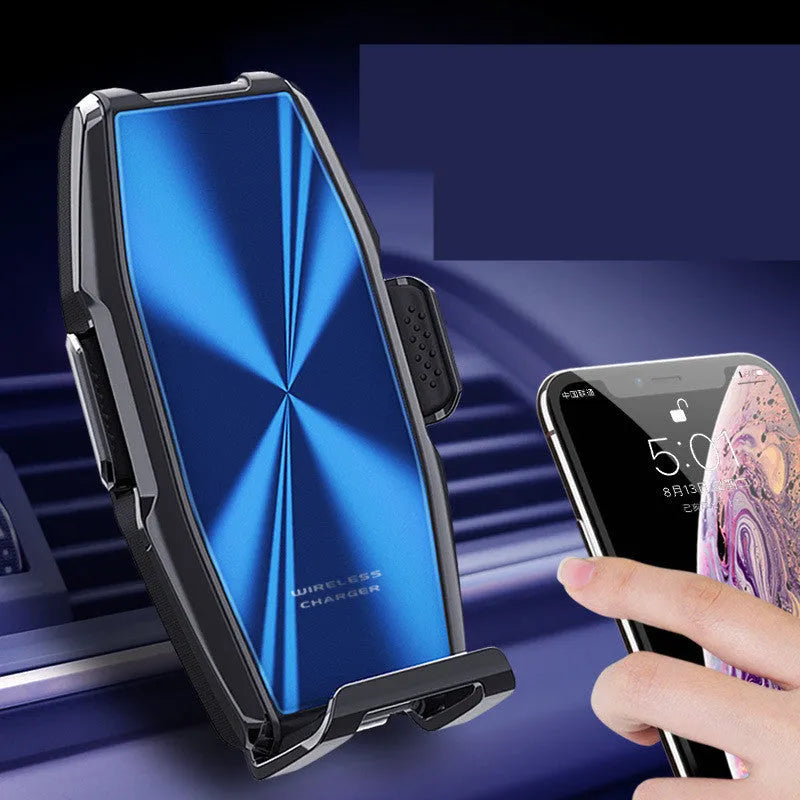 Blue and green car wireless charger mobile phone holder with indicator light