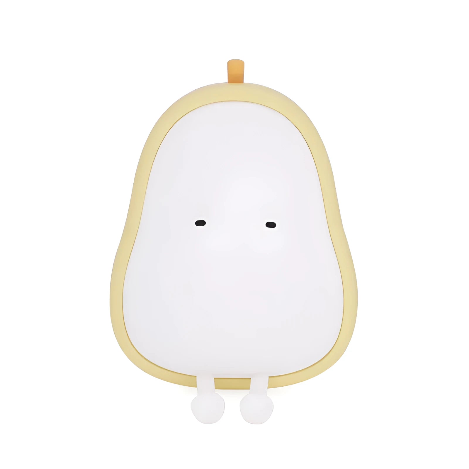 Yali pear-shaped silicone night light emitting warm yellow light on a bedside table.
