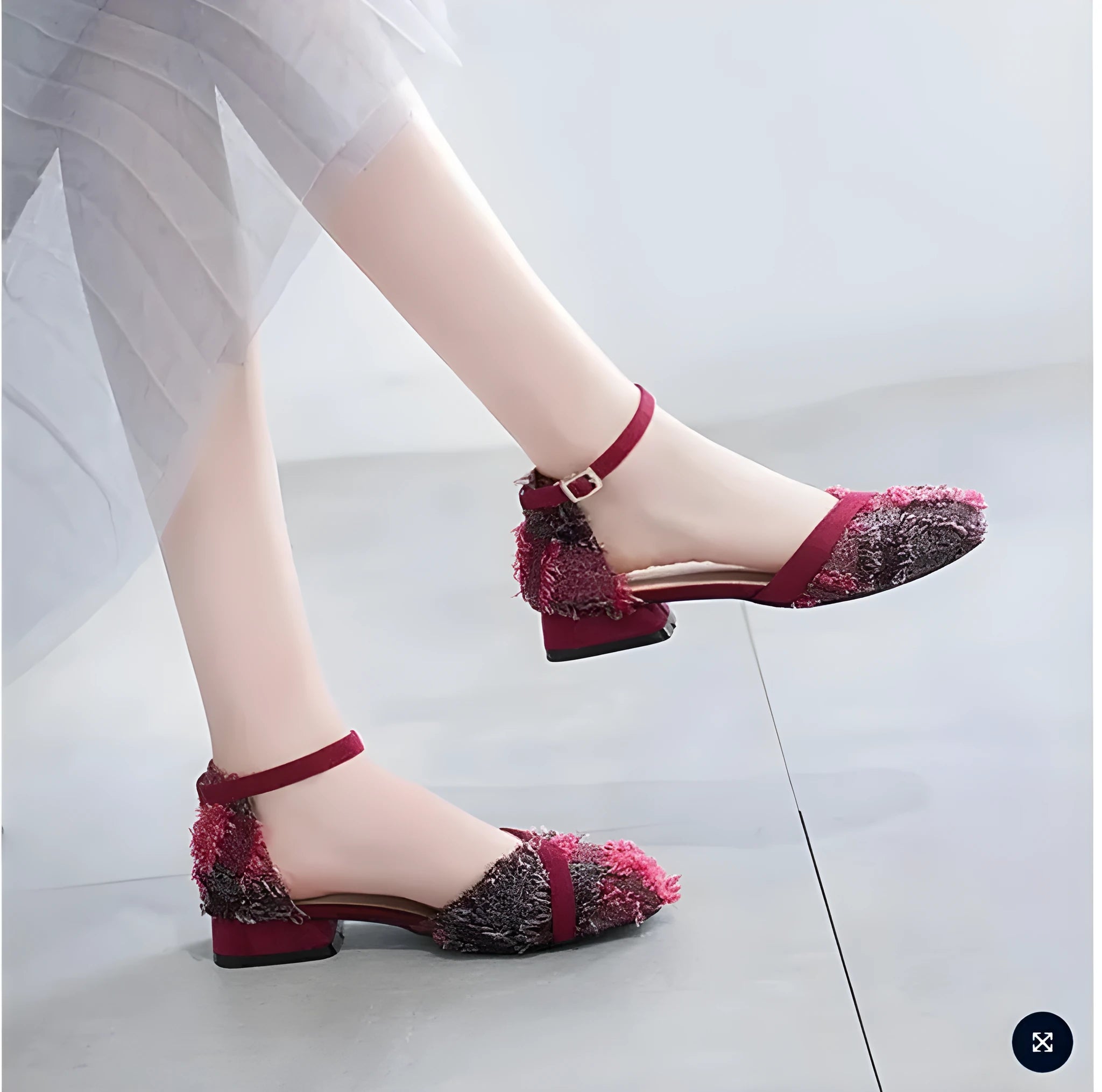 Women's apricot suede D'Orsay flats with ankle strap and 3cm low block heel on a plain background.
