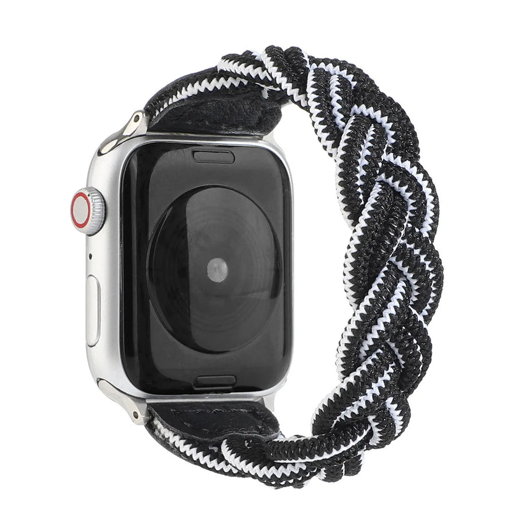 Braided single loop watch strap for Apple Watch, shown in army green colour.