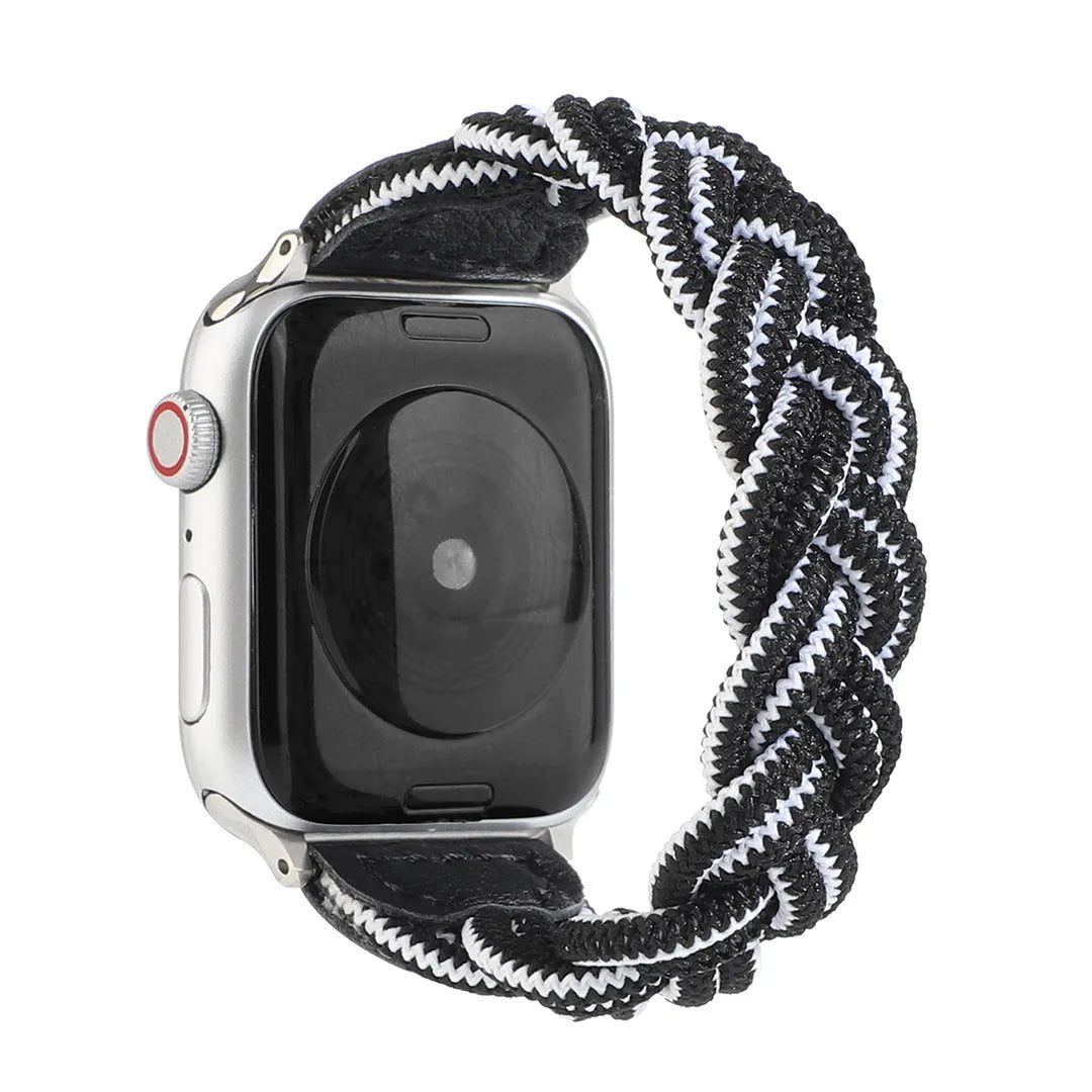 Braided single loop watch strap for Apple Watch, shown in army green colour.
