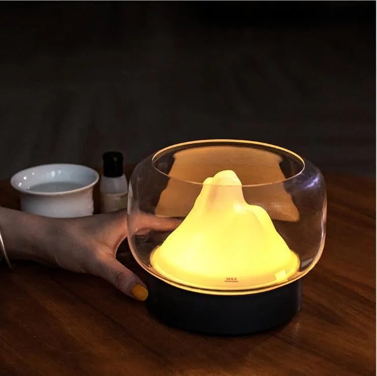 Blue Home Mountain View Aroma Diffuser vase style on table with nano water replenishing device
