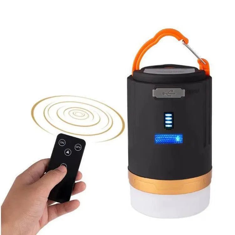 Black remote control emergency LED camping light for outdoor and tent use.