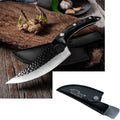 Butcher knife set with small curved scimitar and boning knife in leather sheath
