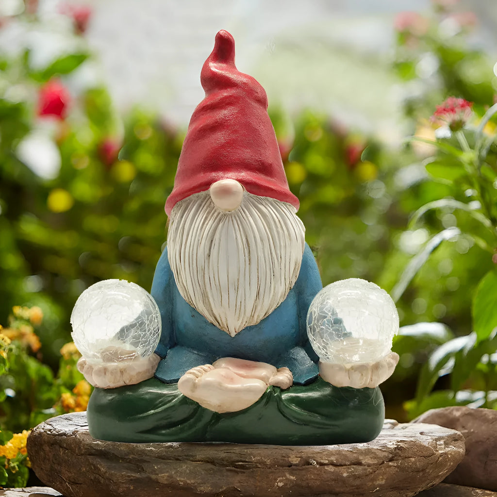 Solar LED resin dwarf doll outdoor statue measuring 27x20cm for garden decoration