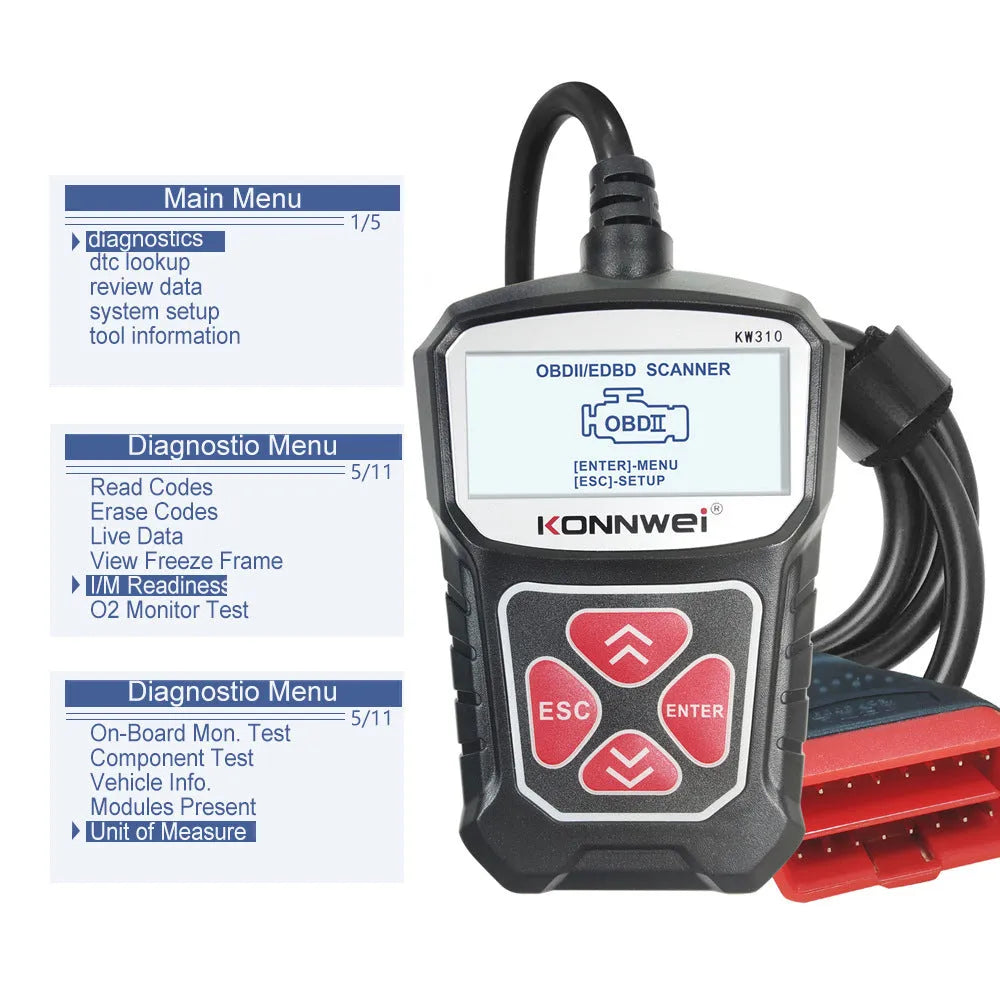 KW310 12V car diagnostic scanner fault code reader tool in black or red