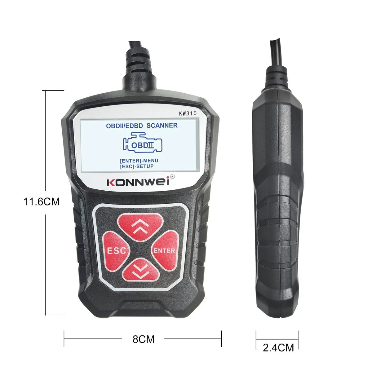 KW310 12V car diagnostic scanner fault code reader tool in black or red