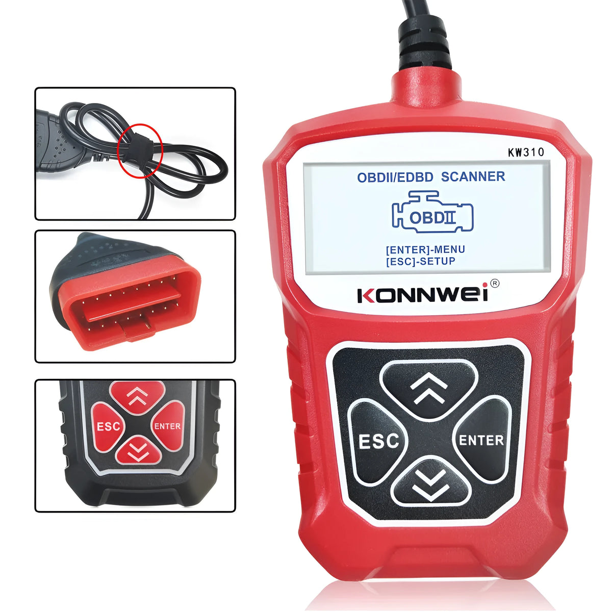 KW310 12V car diagnostic scanner fault code reader tool in black or red