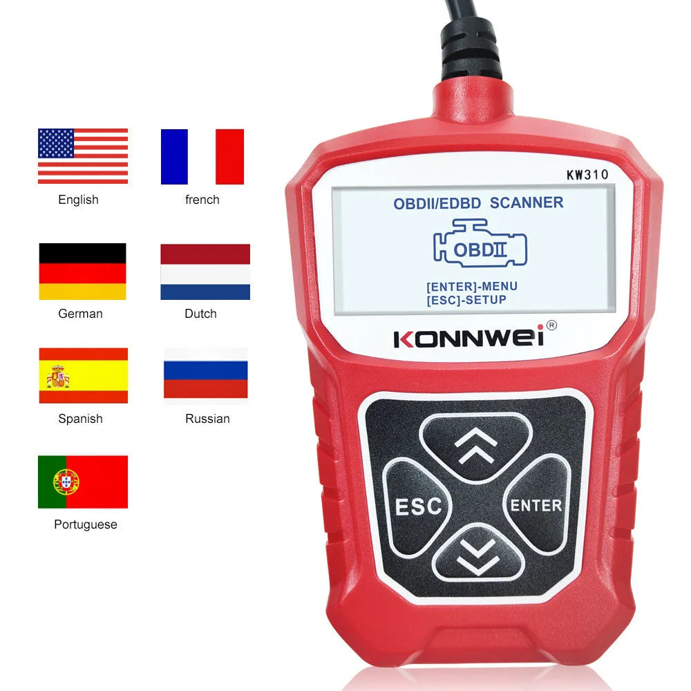 KW310 12V car diagnostic scanner fault code reader tool in black or red