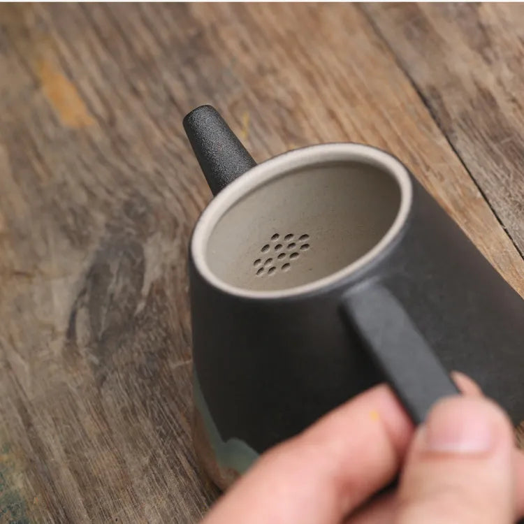 Black ceramic single teapot with underglaze colour finish in retro Japanese household style