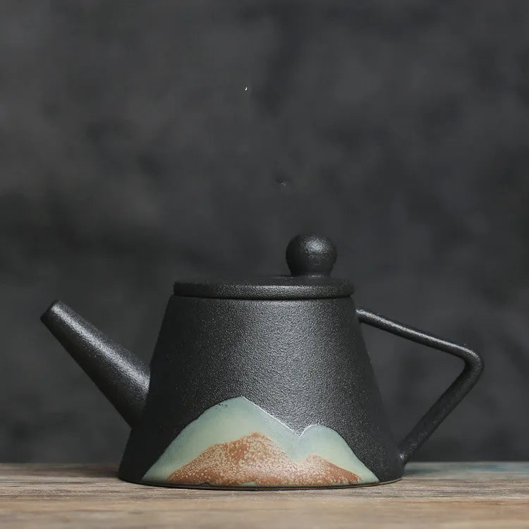 Black ceramic single teapot with underglaze colour finish in retro Japanese household style
