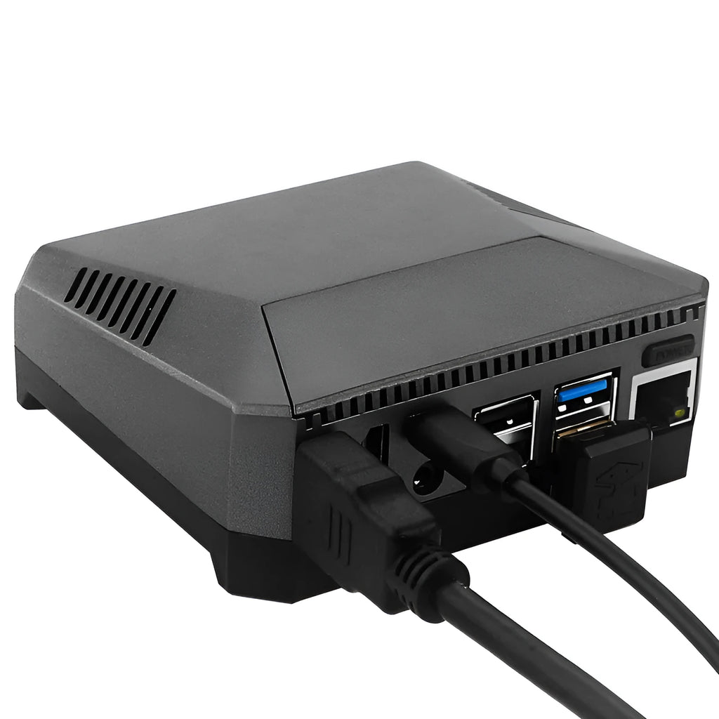 Silver aluminium alloy case for M.2 hard drive expansion board with integrated cooling fan
